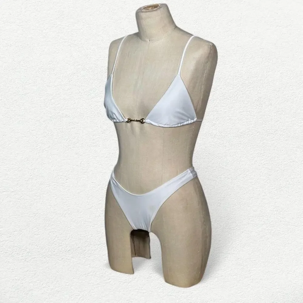 Swim by Di Flemish Knot Bikini Top & Bottoms in White & Gold